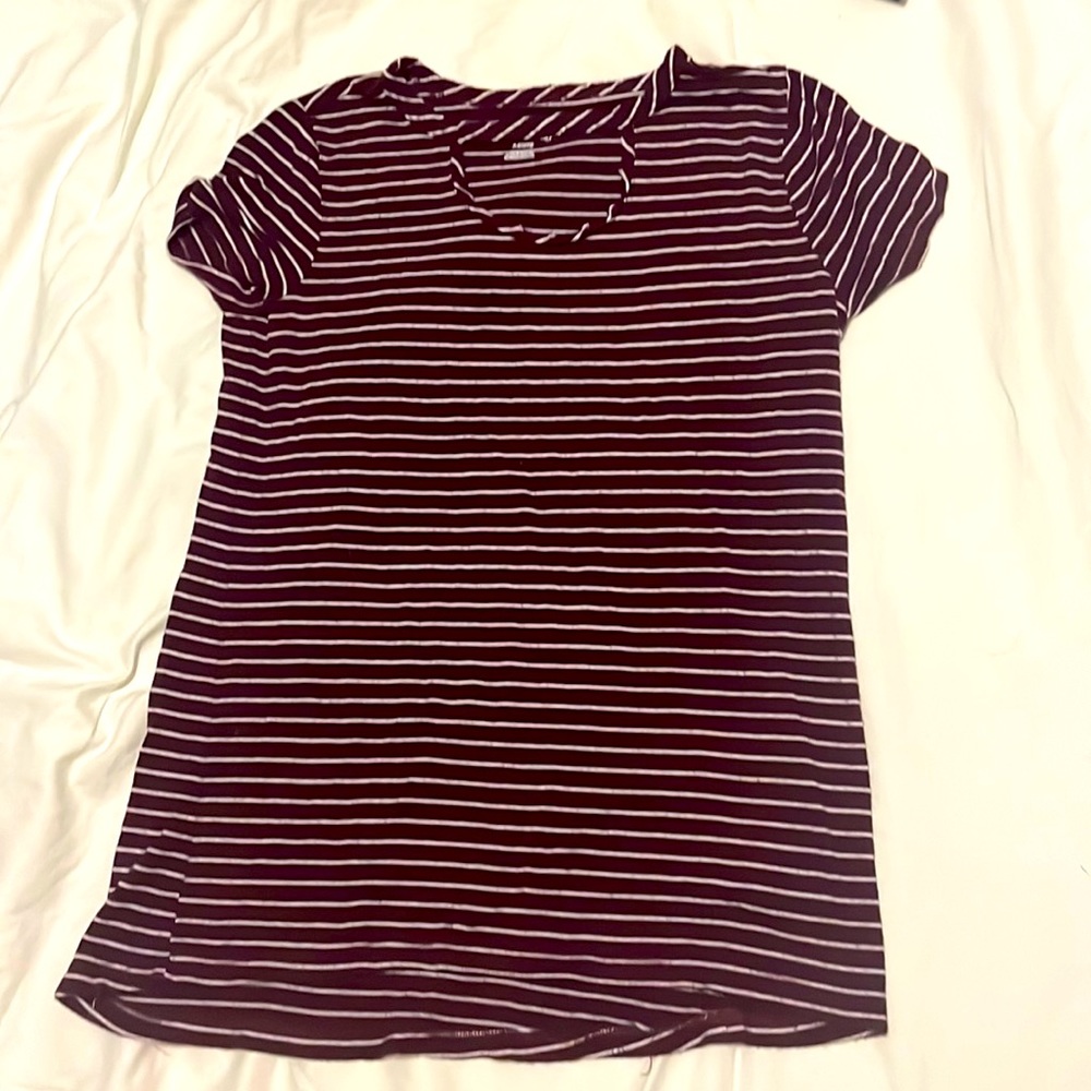 Maroon and white strippers tee with an open collar